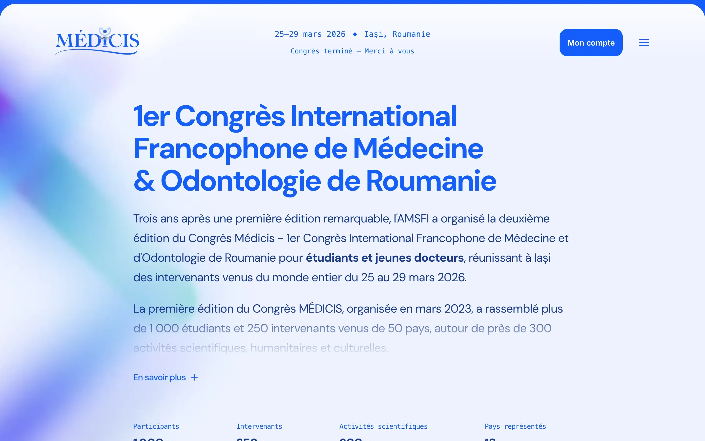 Congrès Médicis, the home page